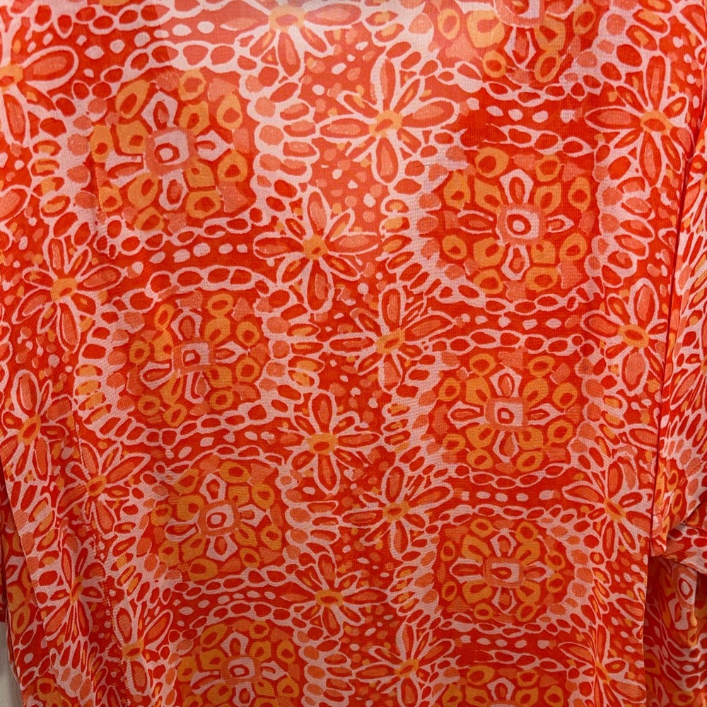 Avenue Feminine Sheer Floral Embellished Button-Down Short-Sleeve Blouse 18/ 20 - Picture 8 of 11